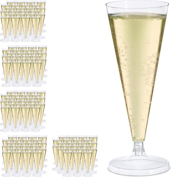 relaxdays 120 x plastic champagneglazen - wegwerp champagne glazen - 100 ml  | bol.com