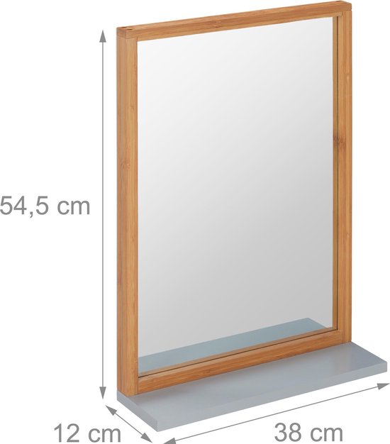Relaxdays spiegel rechthoek - wandspiegel - badkamerspiegel - met plankje - houten  lijst | bol.com