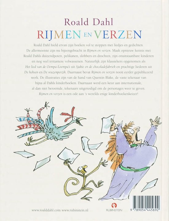 Roald Dahl, illustratie van een aap, vogel en vrouw met papieren.