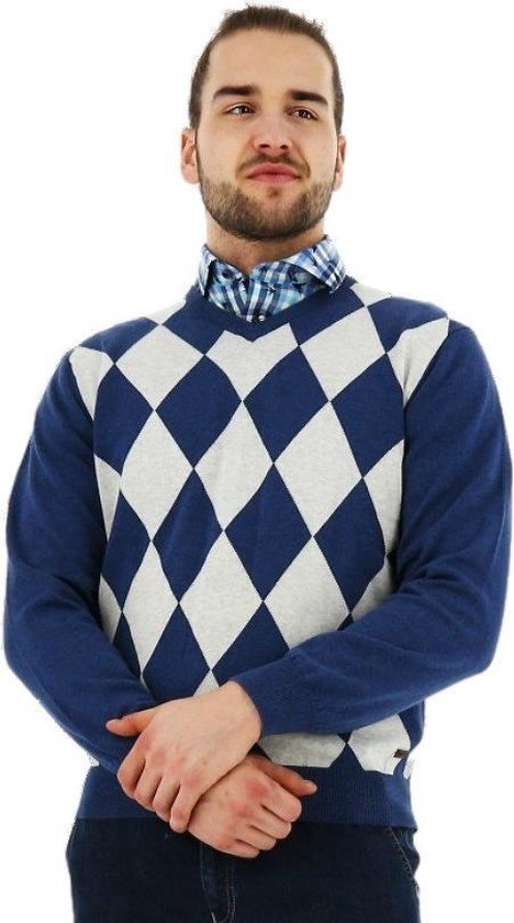 stap Brandweerman Kruik Baileys regular fit Pullover V-hals ruit blauw, maat 3XL | bol.com