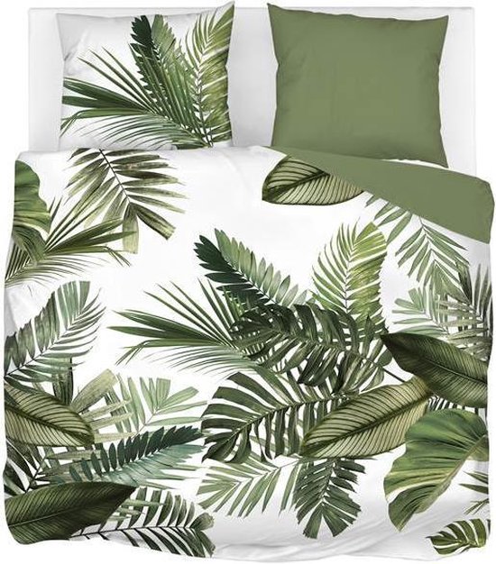 Snoozing Palm Leaves - Flanel - Dekbedovertrek - Lits-jumeaux - 260x200/220 cm + 2 kussenslopen 60x70 cm - Groen
