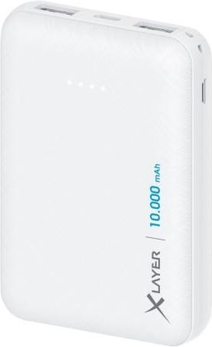 Xlayer Powerbank Micro White - 10000mAh powerbank LiPo - extreem compact 2 x USB - 1 x USB-C input - wit