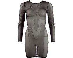 Cottelli Collection – Sexy Powernet Mini Jurk Doorschijnend met Lange Mouwen Uitzonderlijke Verleiding – Maat S – Zwart