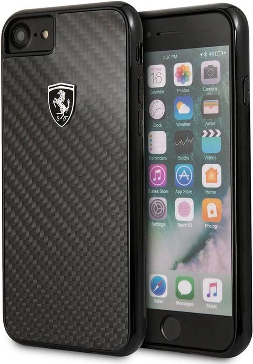 iPhone SE(2020)/8/7/6s/6 Backcase hoesje - Ferrari - Effen Zwart - Carbon