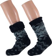 Blauw/grijze gevoerde huissokken/slofsokken voor heren - Maat 42-47 - Extra warme sokken voor de winter - Warme voeten