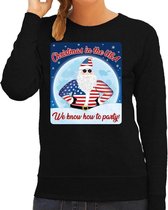 Foute Amerika Kersttrui / sweater - Christmas in USA we know how to party - zwart voor dames - kerstkleding / kerst outfit L (40)