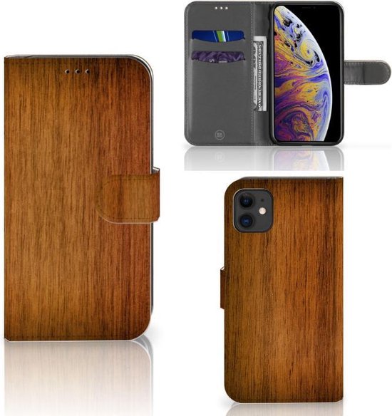 Specialiteit Melodrama kans Hoesje iPhone 11 Book Style Case Donker Hout | bol.com
