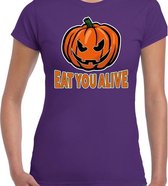 Halloween Halloween Eat you alive verkleed t-shirt paars voor dames - horror pompoen shirt / kleding / kostuum XL