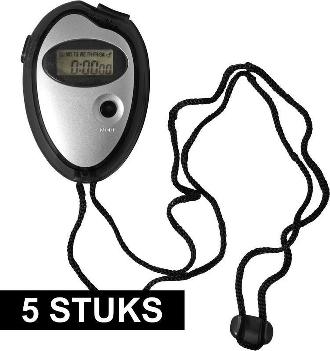 5x Voordelige digitale sport stopwatch zwart/metallic zilver - Merkloos