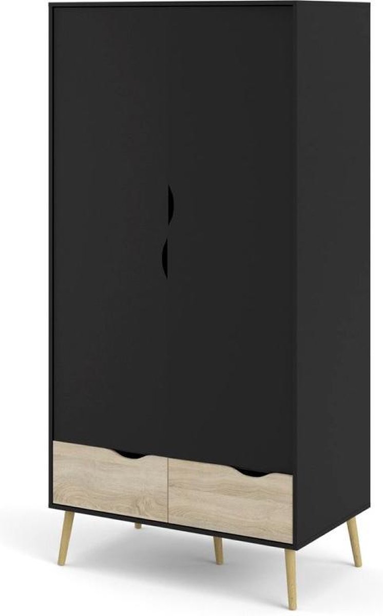 vaak klap fluctueren Napoli kledingkast 2 deuren en 2 lades mat zwart, eiken structuur decor. |  bol.com