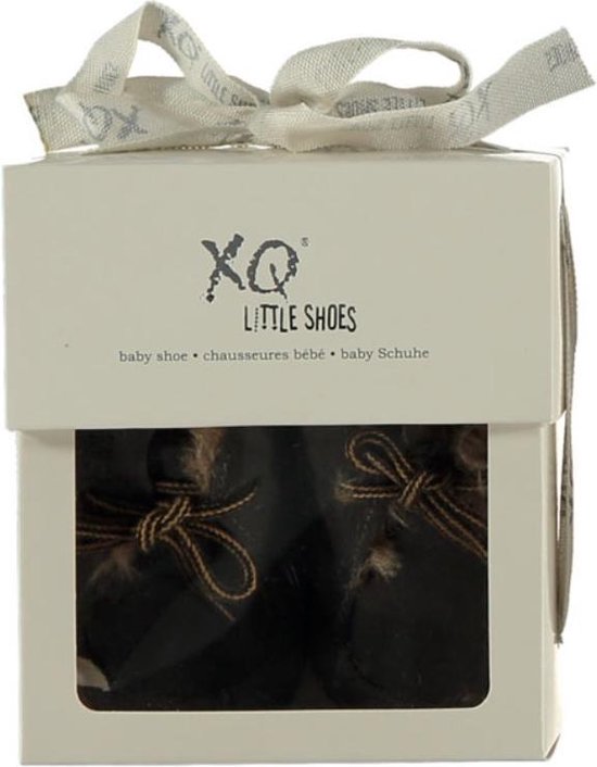XQ Little Shoes baby slofjes in doos met strik, grijs.