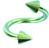 Titanium Geanodiseerd Groen Twister Spikes 1,2 mm x 10 mm ©LMPiercings