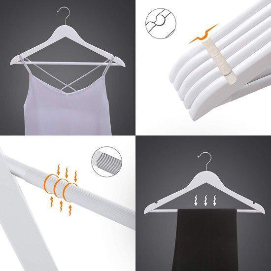 SONGMICS esdoornhouten kleerhanger, 100 stuks, met rok inkepingen en broekspijpen, 360 graden draaibaar, kostuumhanger Jasjehanger voor kleding Kostuumbroekjasje, Zwart CRW02B-100