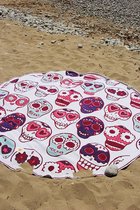 Mycha Ibiza – roundie - rond strandlaken – 100% katoen – cala happy skull – roze
