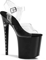 Pleaser Sandaal met enkelband, Paaldans schoenen -39 Shoes- FLAMINGO-808LS Paaldans schoenen Zwart/Transparant
