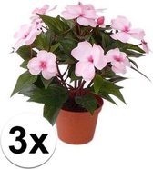 3x stuks kunstplanten roze bloemen Vlijtig Liesje in pot 25 cm