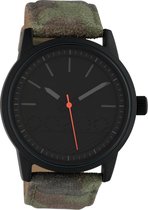 OOZOO Timepieces - Zwarte horloge met camouflage leren band - C10307