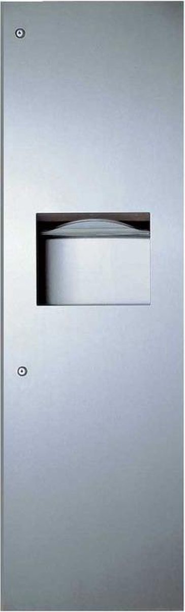 Second hand Bobrick recessed stainless steel paper towel dispenser and waste receptacle