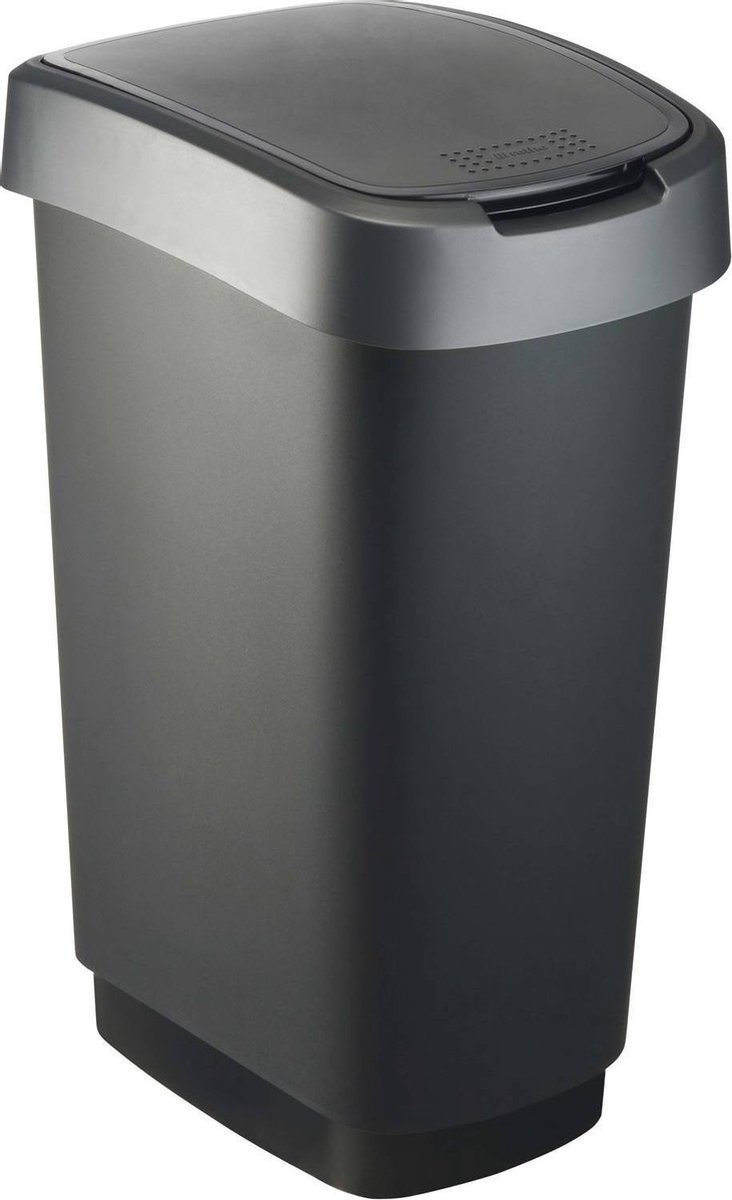Rotho Twist - Prullenbak- 50 Liter Inhoud - Met Kanteldeksel - Zilver/Zwart