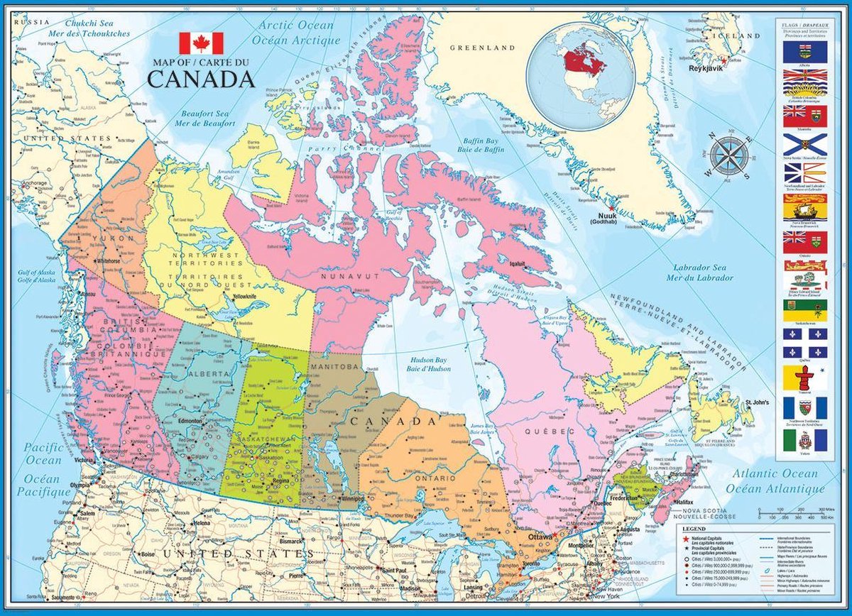 Canada Kaart Wereld Poster - Aardrijkskunde - Geografie - 61X91.5Cm |  Bol.Com