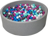 Ballenbad rond - grijs - 125x40 cm - met 900 wit, blauw, roze, grijs en turquoise ballen