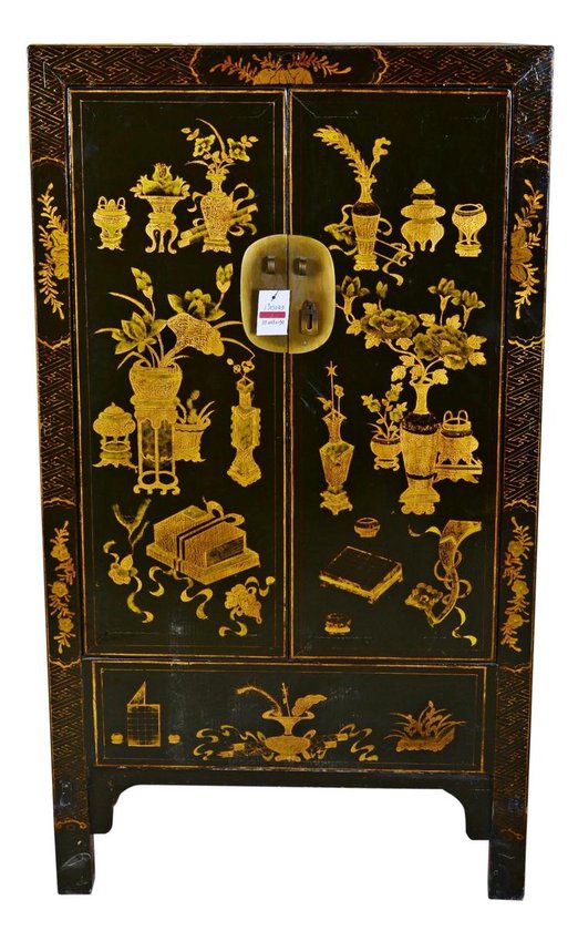 comfortabel bijkeuken kans Fine Asianliving Antieke Chinese Kast Handgeschilderd Goud met Zwart  B85xD45xH150cm... | bol.com