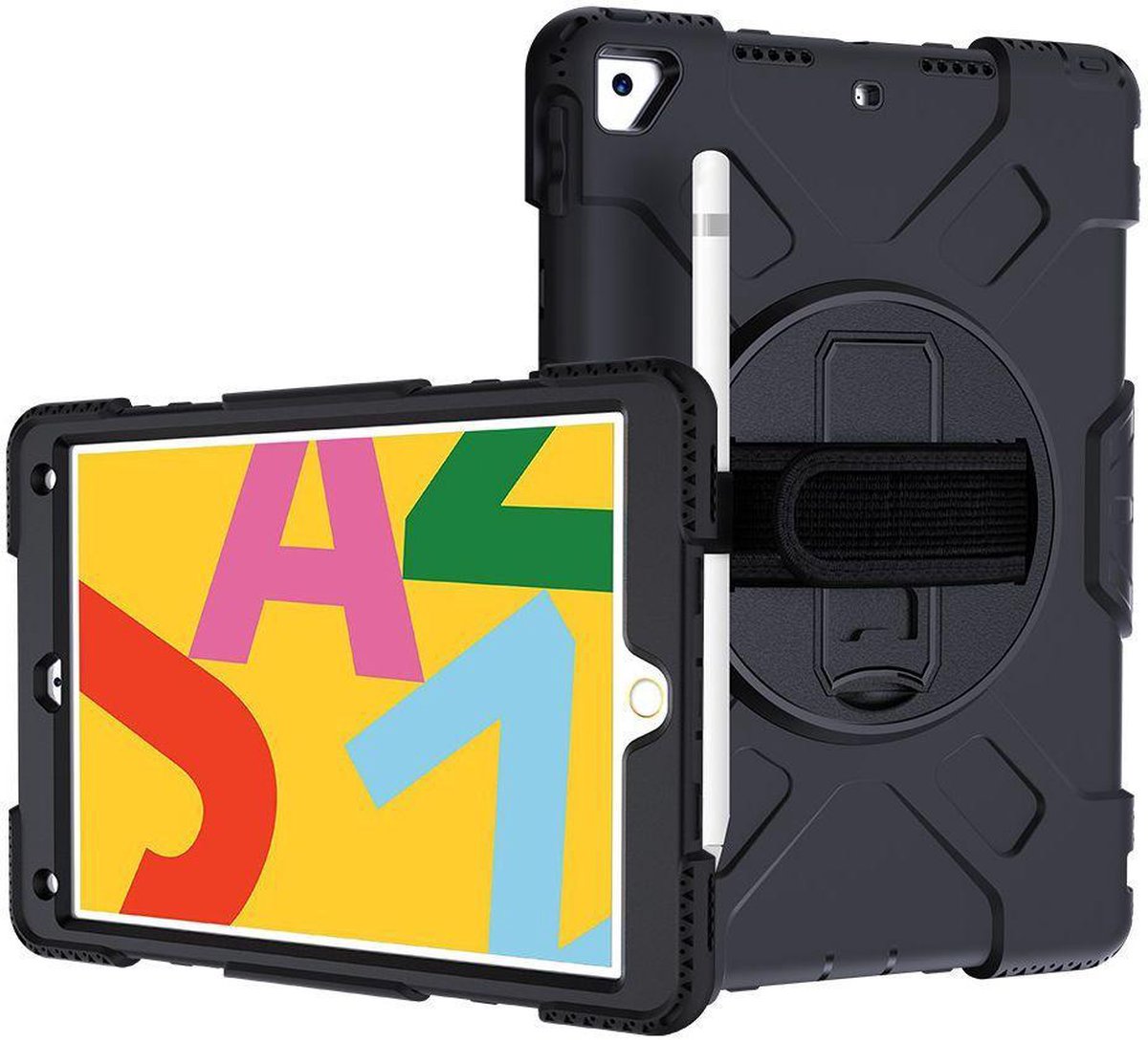 Apple iPad 10.2 2019 / 2020 / 2021 Hybride Hoesje met Handriem Zwart