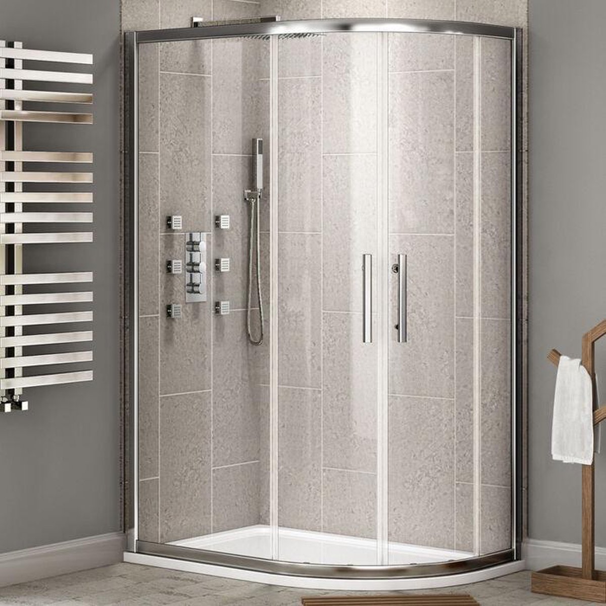 TR Goods - Ensemble de 8 Roues de porte de douche chromées - Inox