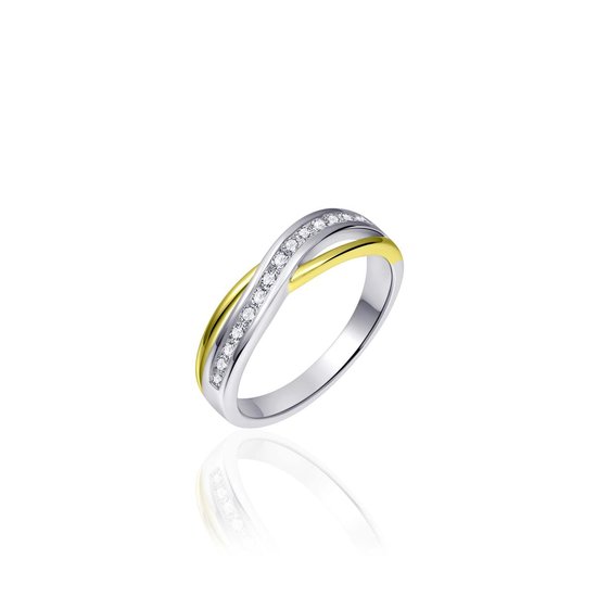 Jewels Inc. Bague - Zircone Blanche - Argent Massif Plaqué Or Jaune - Taille 48