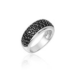 Jewels Inc. - Ring - 3 rijen gezet met zwarte Zirkonia Stenen - 9mm Breed - Maat 58 - Gerhodineerd Zilver 925