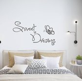Muursticker Sweet Dreams Met Vlinder -  Donkergrijs -  120 x 68 cm  -  slaapkamer  engelse teksten  alle - Muursticker4Sale