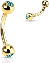 Wenkbrauwpiercing steentje aqua gold plated