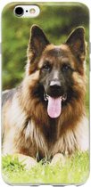 ADEL Siliconen Back Cover Softcase Hoesje Geschikt voor iPhone 6(S) Plus - Duitse Herder Hond