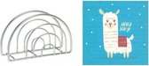 Servettenhouder met kerst servetten blauw lama/alpaca 33 x 33 cm - Servethouders/servettenhouders - Servetten - Kerstdiner tafeldecoratie versieringen