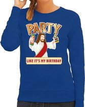 Foute kersttrui / sweater  Party like it is my birthday blauw voor dames - kerstkleding / christmas outfit M (38)