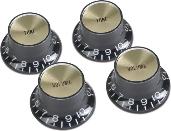 Gibson PRMK-020 Top Hat Knobs with Inserts 4 Pack Black/Gold - Gitaaronderdeel