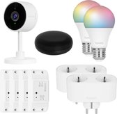 Hombli Starterkit – 2 Smart Lampen Wit & Gekleurd Licht + Slimme Camera + 4 Wifi Schakelaars + 2 Slimme Duo Stekkers + Smart Remote Control