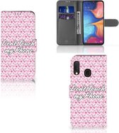 Geschikt voor Samsung Galaxy A20e Portemonnee hoesje Flowers Pink DTMP