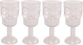 Halloween 3D Doodshoofd glas - 4x - plastic transparant - 350 ml - Halloween/horror tafel dekken - Plastic glazen/wijnglazen