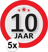 5x 10 Jaar leeftijd stickers rond 9 cm - 10 jaar verjaardag/jubileum versiering