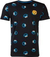 Sesame Street Heren Tshirt -L- Cookie Monster All Over Print Zwart