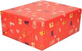 XL Sinterklaas kadopapier print rood 2,5 x 0,7 meter op rol 70 gram - Luxe papier kwaliteit cadeaupapier/inpakpapier - Sint en Piet