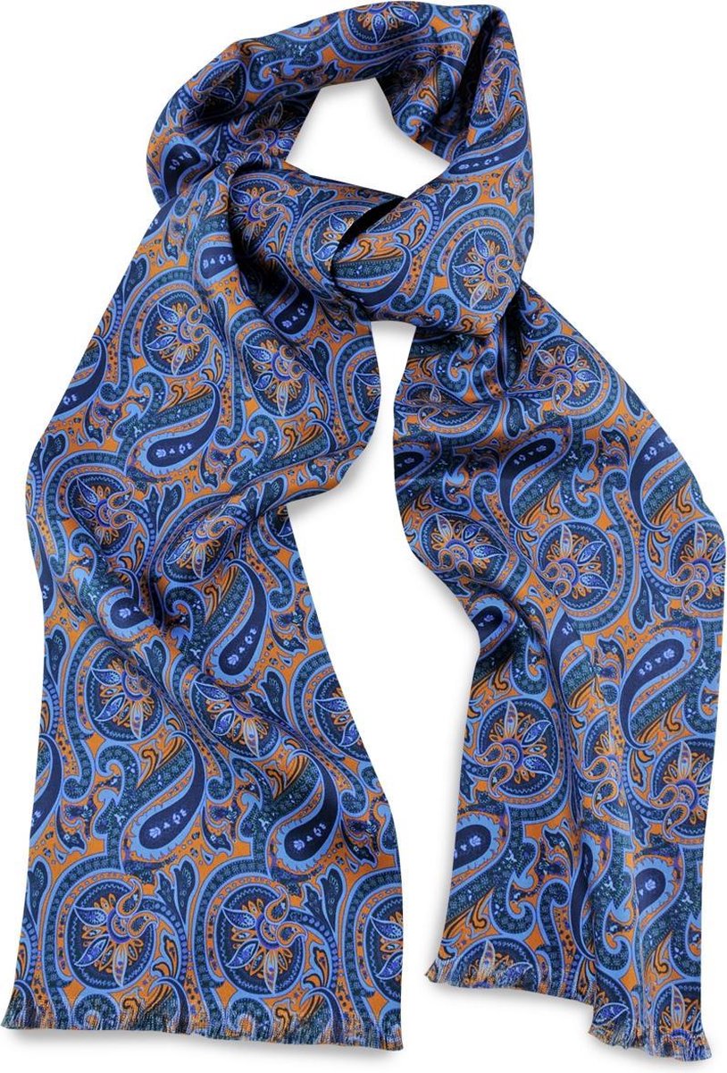 Heren sjaal zijde blauw paisley