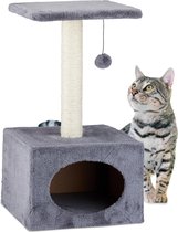 Bol.com Relaxdays krabpaal voor katten - kattenkrabpaal - speelbal - kattenmand - 56 x 31 x 31 cm - grijs aanbieding