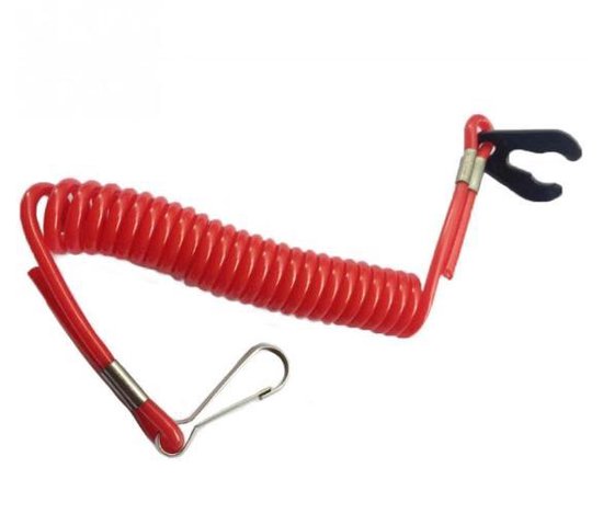 Rood dodemanskoord met clip en karabijnsluiting.