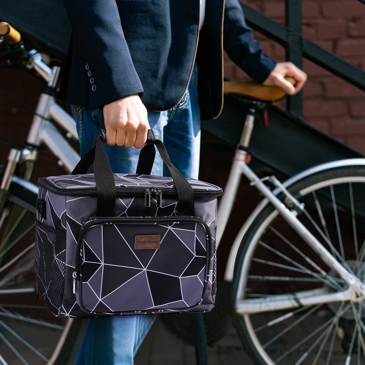 Packaway 4 Laags Geïsoleerde Koeltas - Lunchtas 15 liter - Abstract Grijs en Zwart