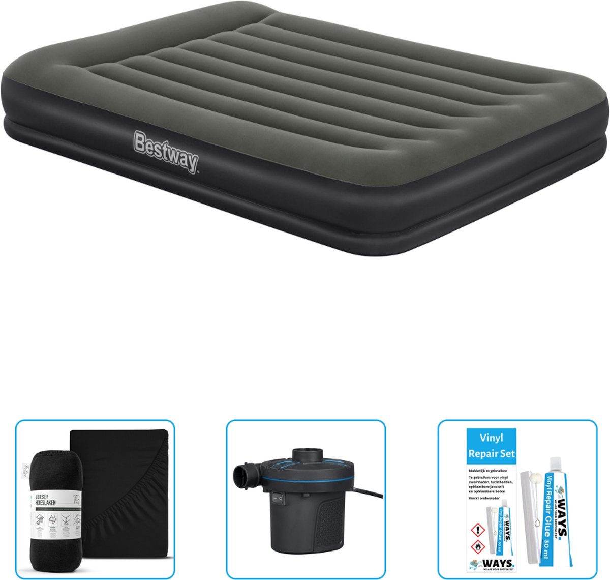 Bestway luchtbed - 2-Persoons - 152 x 203 x 36 cm - Groen - Inclusief Hoeslaken - Pomp en Reparatieset