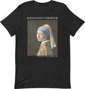 Johannes Vermeer 'Meisje met de Parel' ("Girl with a Pearl Earring") Beroemd Schilderij T-Shirt | Unisex Klassiek Kunst T-shirt | Zwart Heather | M