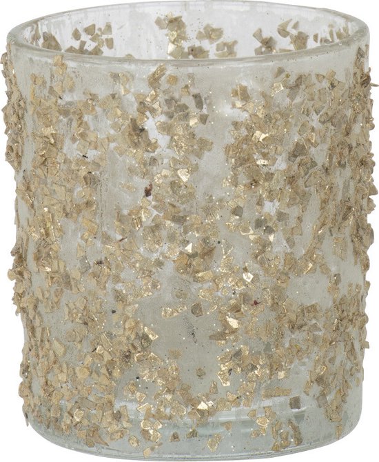 J-Line theelichthouder Glitter - glas - champagne - small - 4 stuks