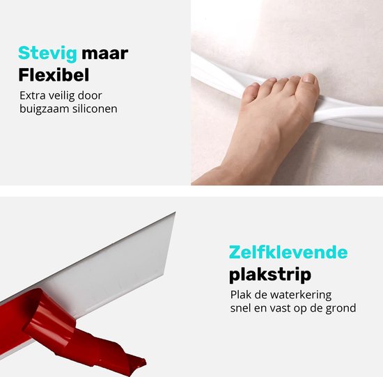 WAVATA Zelfklevende waterbeschermingsstrip, douche, inloopdouchevloer, waterblokkering, douchewaterstop voor natte en droge scheiding, douchedrempel, waterdamm voor badkamer en keuken (wit, 2 m